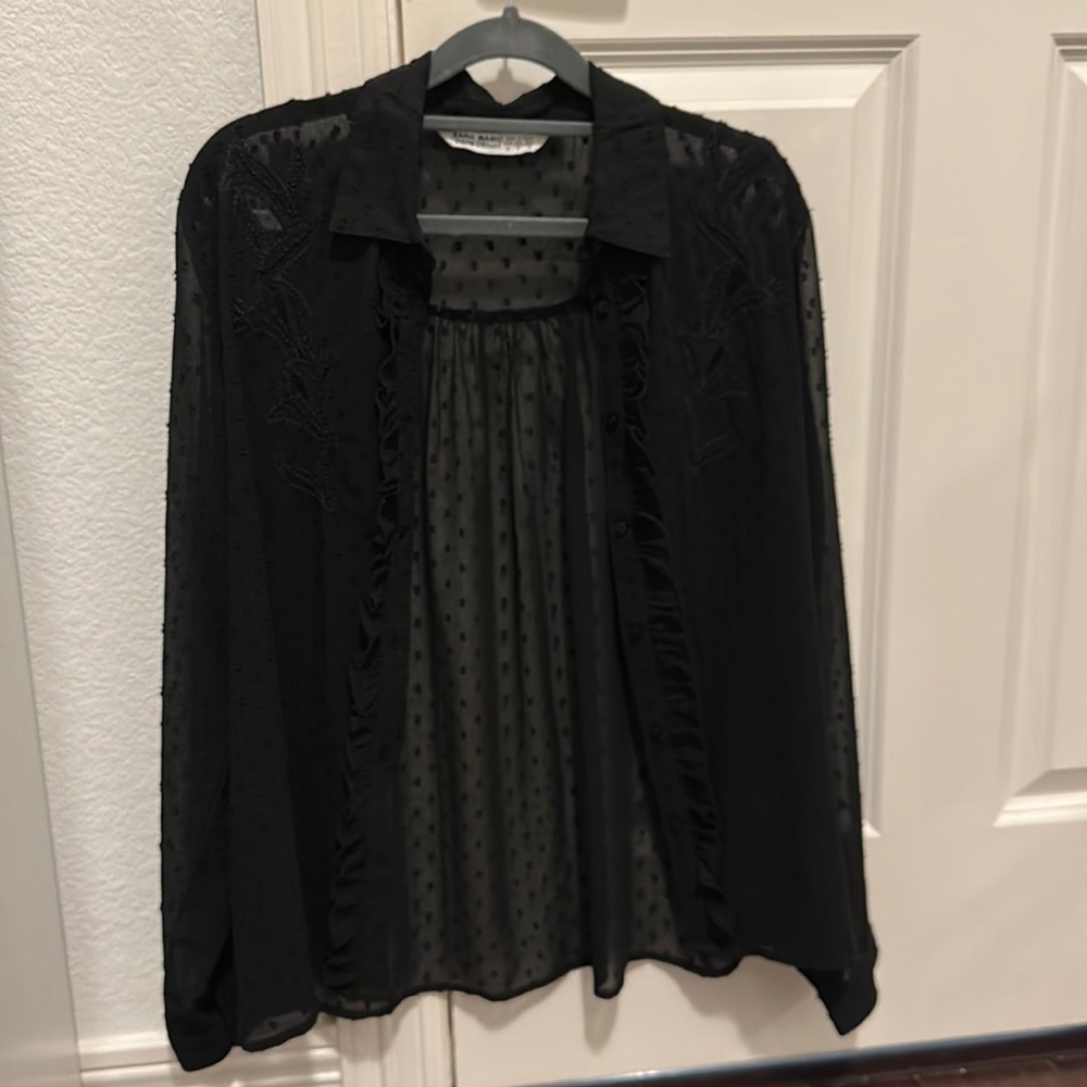 WORN ONCE sheer polka dot button up top